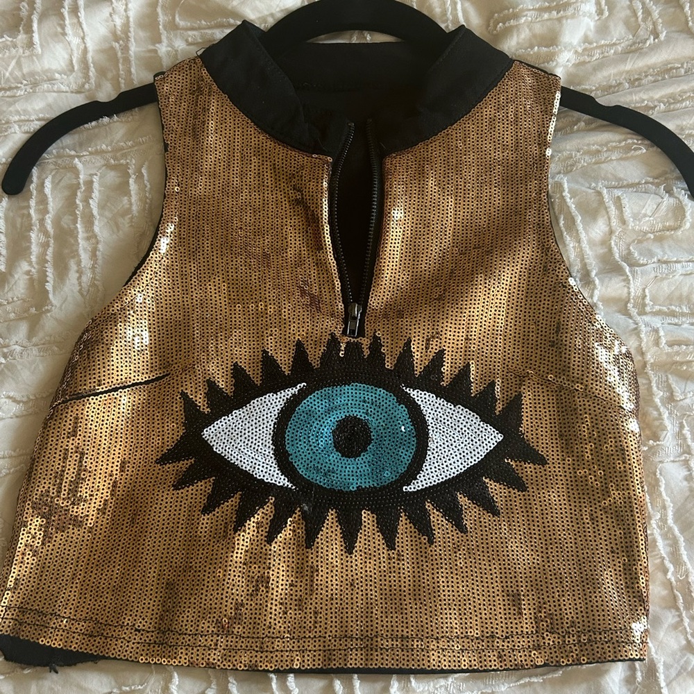 Gold Sequin Evil Eye Design Crop Top